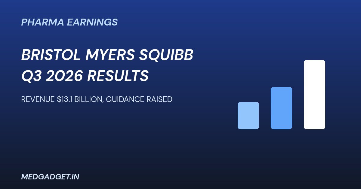 Bristol Myers Squibb Q3 2026 results graphic showing raised revenue forecast