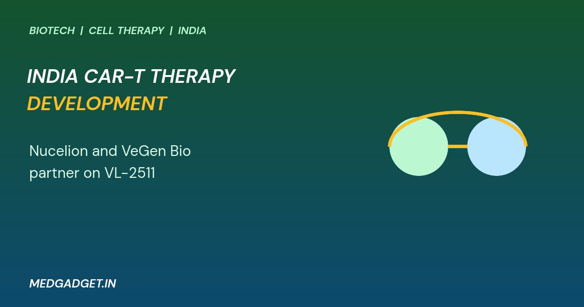 Graphic: India CAR-T therapy development shown as two linked circles with a gold arc