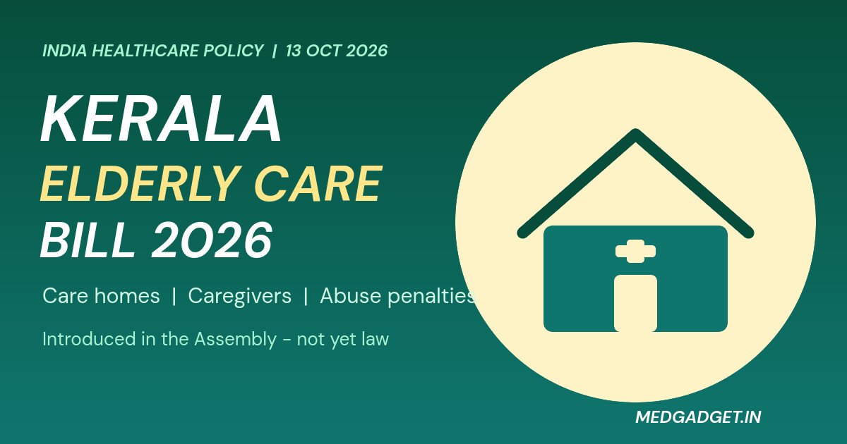 Graphic: Kerala elderly care bill 2026, a house with a care cross, introduced in the Assembly to regulate care homes and caregivers