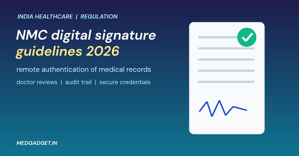 Graphic: NMC digital signature guidelines 2026, a medical record page with a signature and green check mark