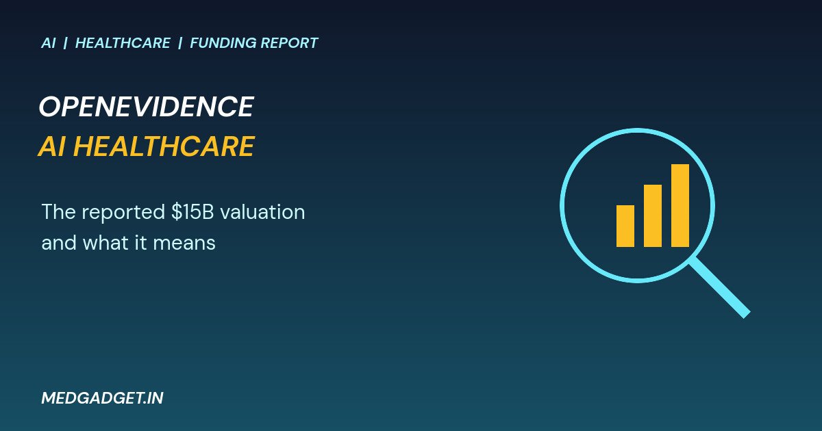 Graphic: OpenEvidence AI healthcare shown as a magnifier over gold bars