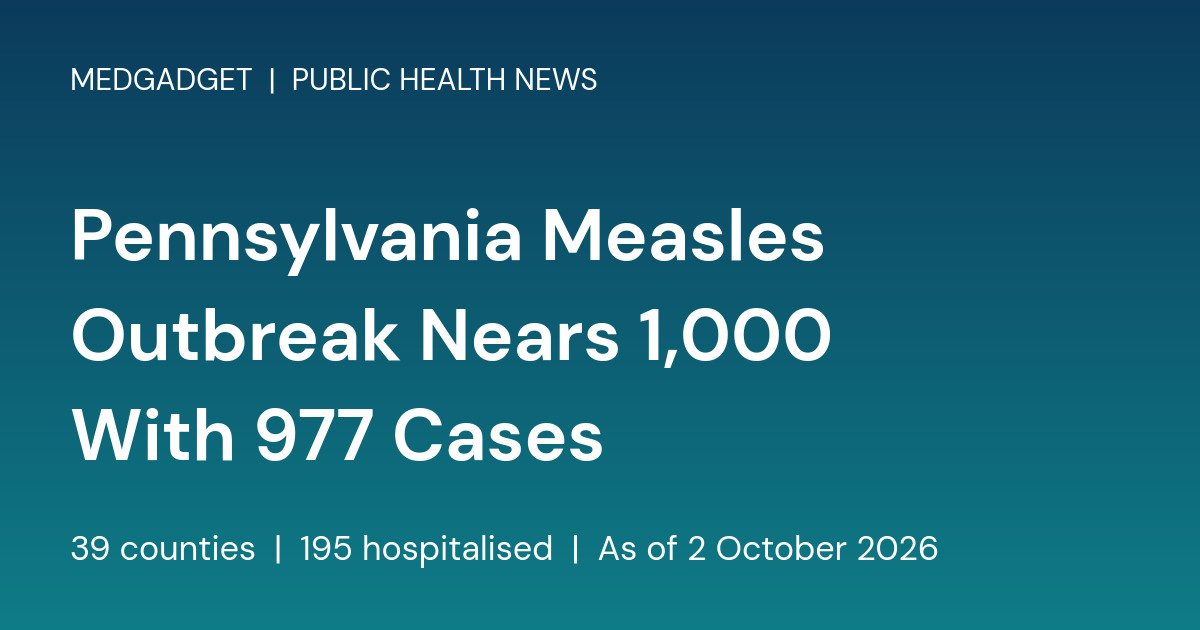 Branded card reading Pennsylvania Measles Outbreak Nears 1,000 With 977 Cases
