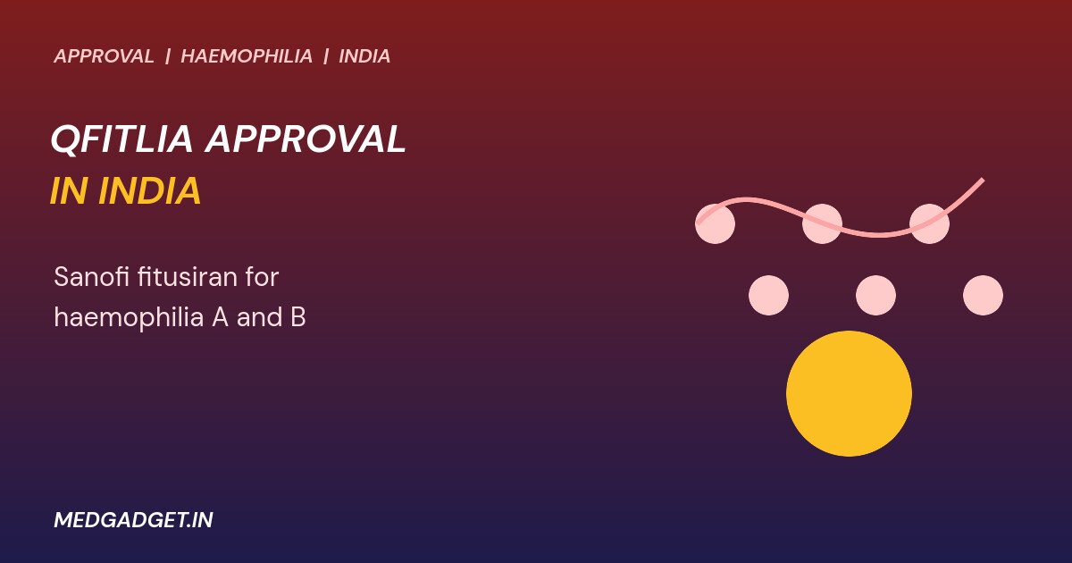 Graphic: Qfitlia approval in India shown as blood-drop circles on a wave with a gold marker