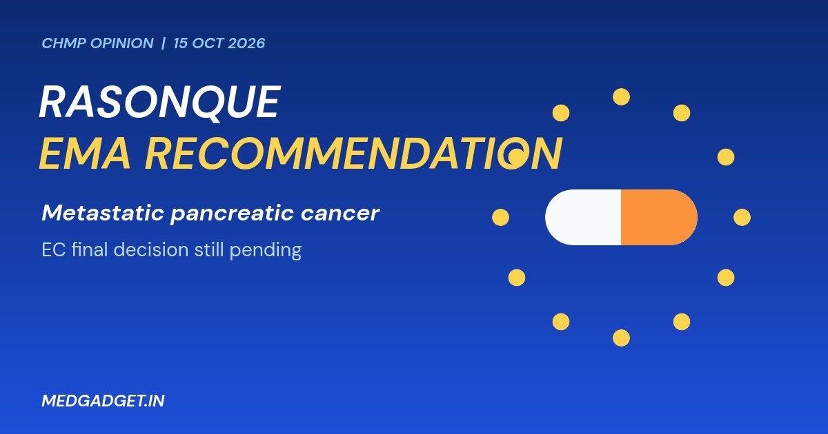 Graphic: Rasonque EMA recommendation for metastatic pancreatic cancer, CHMP positive opinion of 15 October 2026
