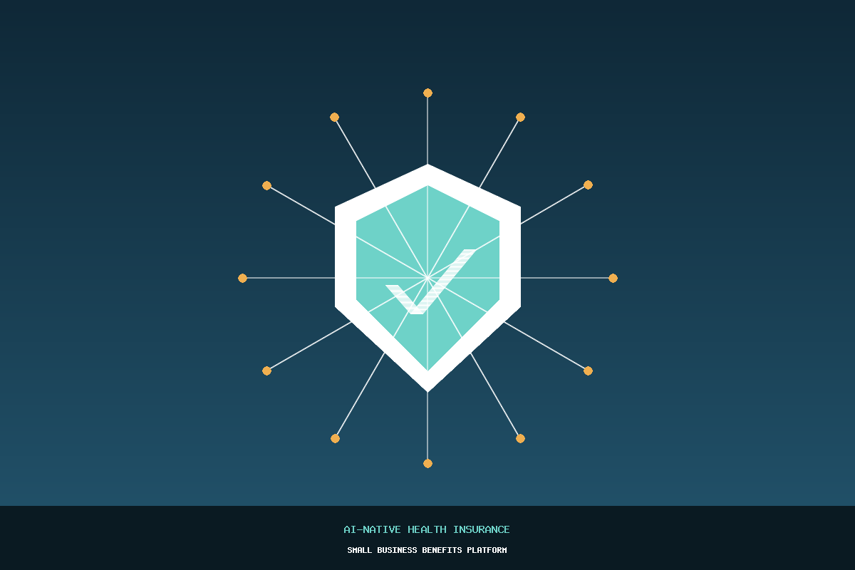 Illustration of a shield with an AI network representing an AI-native health insurance benefits platform for small businesses