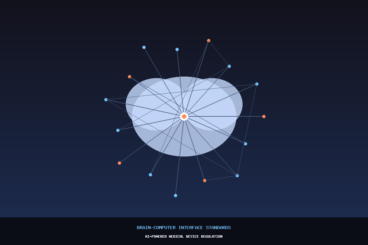 Illustration of a brain-computer interface neural network, representing AI-powered BCI medical device regulation
